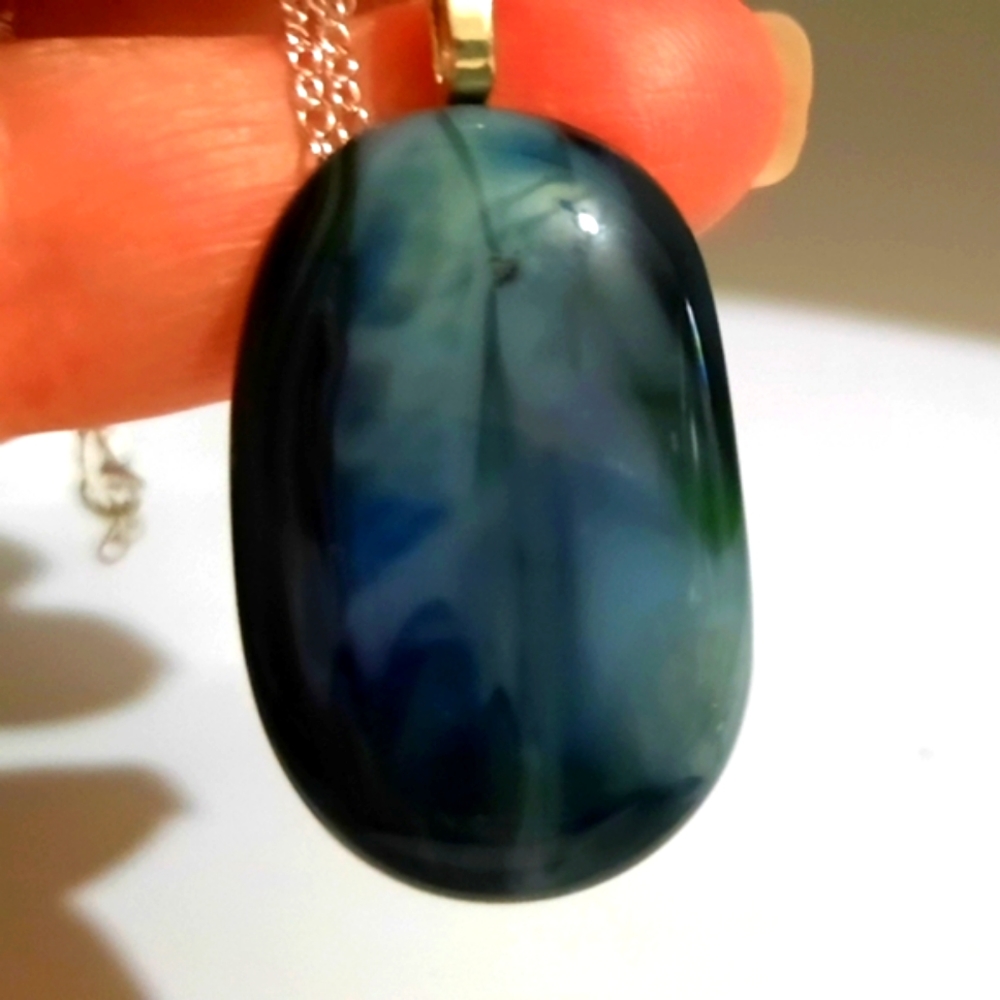 Black and Gray Stained Glass Fused Necklace
